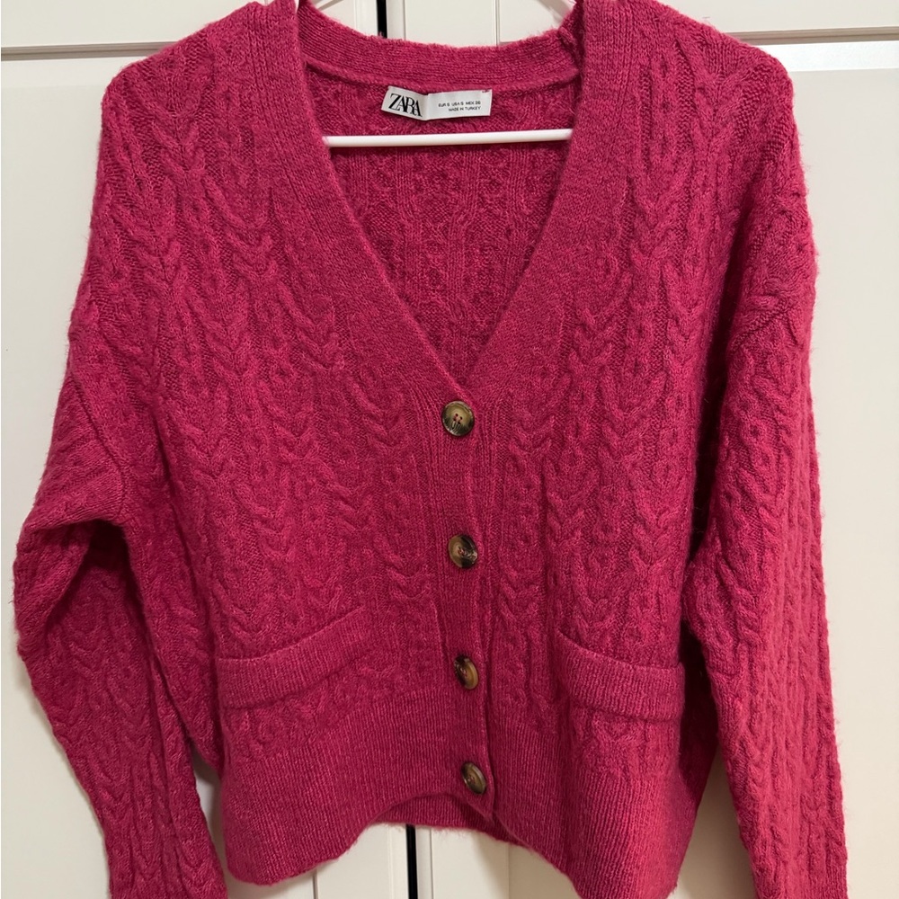 Zara Fuchsia Cable Knit Cardigan (5)